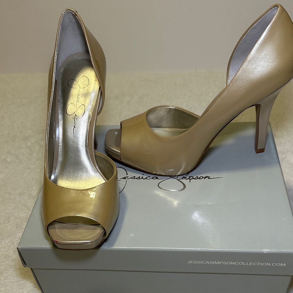 Jessica Simpson Metallic Gold Open-Toe Heels